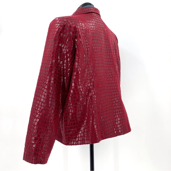 Selene Sport Red Embossed Animal Print Zipper Front Vinyl Jacket, 14 - Picture 9 of 16